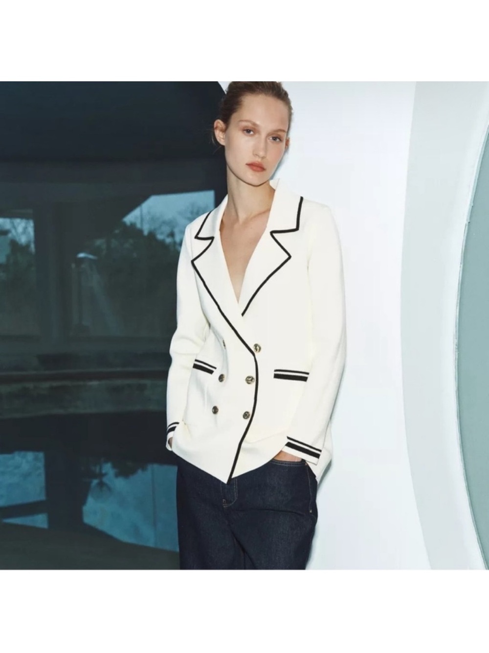 Zara double breasted knit blazer